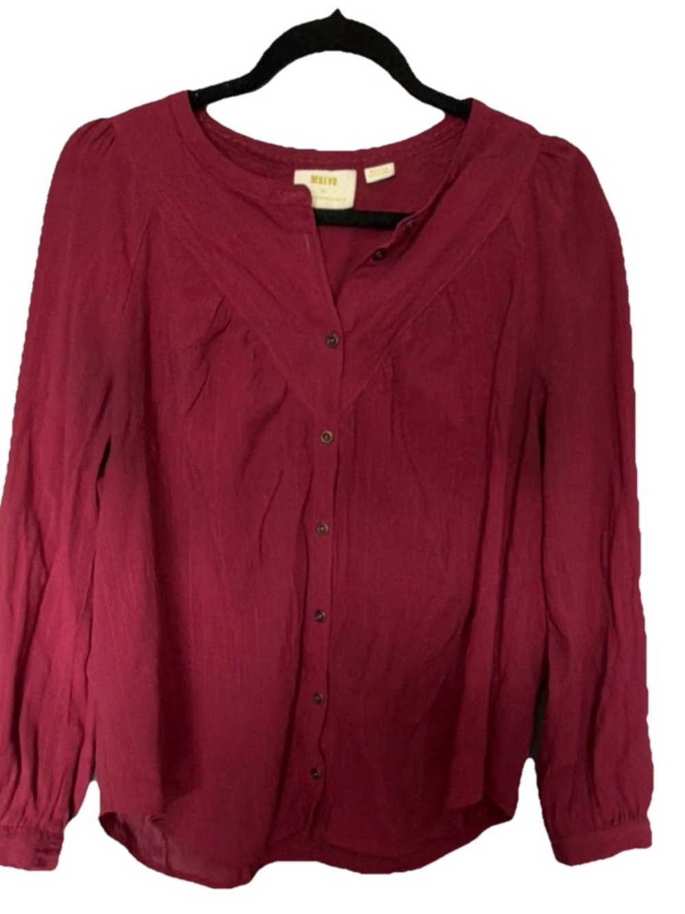 Anthropologie Wine Button-Front Long Sleeve Blouse